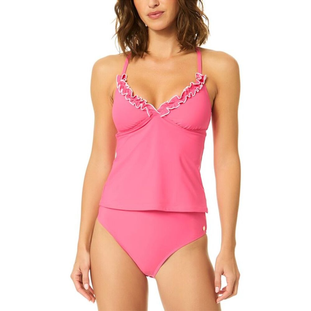 Cece Womens  Contrast Ruffle Tankini, Pink